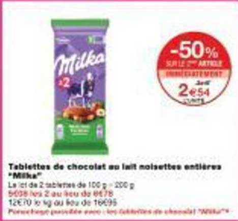 Tablettes de chocolat au lait noisettes entières "Milka"