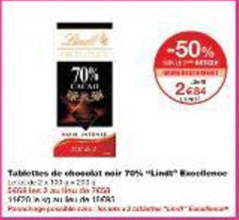 Tablettes de chocolat noir 70% "Lindt" Excellence