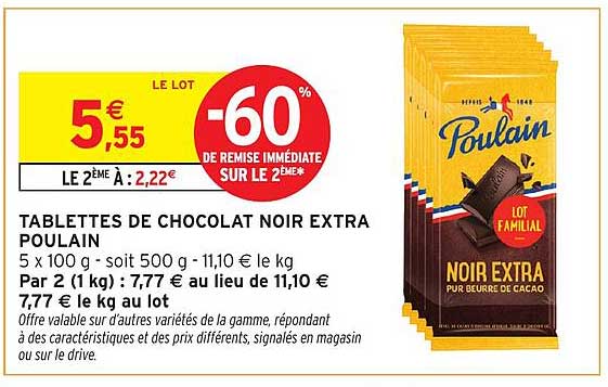 TABLETTES DE CHOCOLAT NOIR EXTRA POULAIN