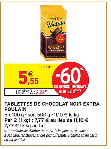TABLETTES DE CHOCOLAT NOIR EXTRA POULAIN