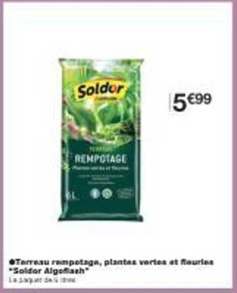 Terreau rempotage, plantes vertes et fleuries "Soldor Algoflash"