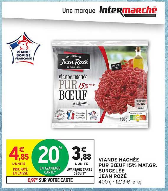 VIANDE HACHÉE PUR BŒUF 15% MAT.GR. SURGELÉE JEAN ROZÉ
