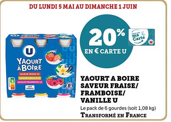 YAOURT A BOIRE SAVEUR FRAISE/FRAMBOISE/VANILLE U