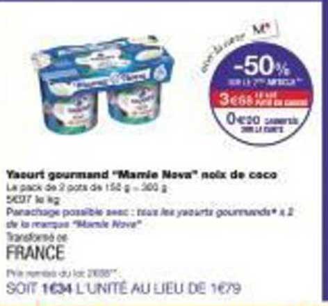 Yaourt gourmand "Mamie Nova" noix de coco