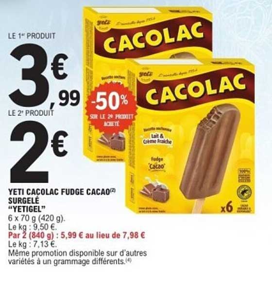 YETI CACOLAC FUDGE CACAO SURGELÉ "YETIGEL"