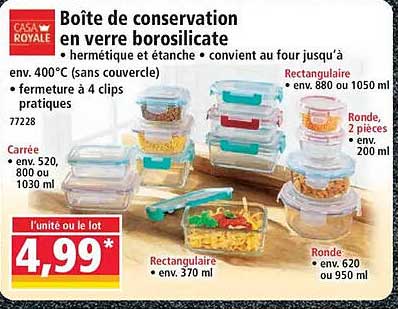 Boîte de conservation en verre borosilicate