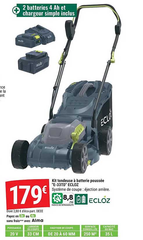 Kit tondeuse à batterie poussée "E-33TD" ECLOZ