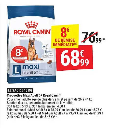 LE SAC DE 15 KG Croquettes Maxi Adult 5+ Royal Canin®