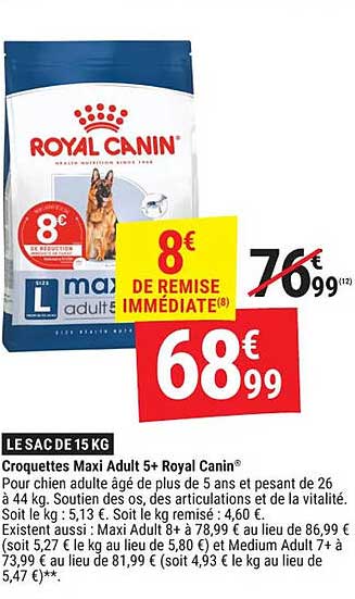 LE SAC DE 15 KG Croquettes Maxi Adult 5+ Royal Canin®