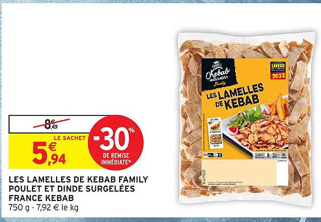 Promo Lamelles De Kebab Family Poulet Dinde Surgelees “France Kebab” chez E.Leclerc 