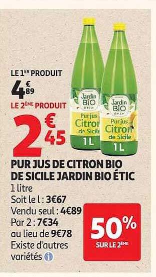 PUR JUS DE CITRON BIO DE SICILE JARDIN BIO'ETIC