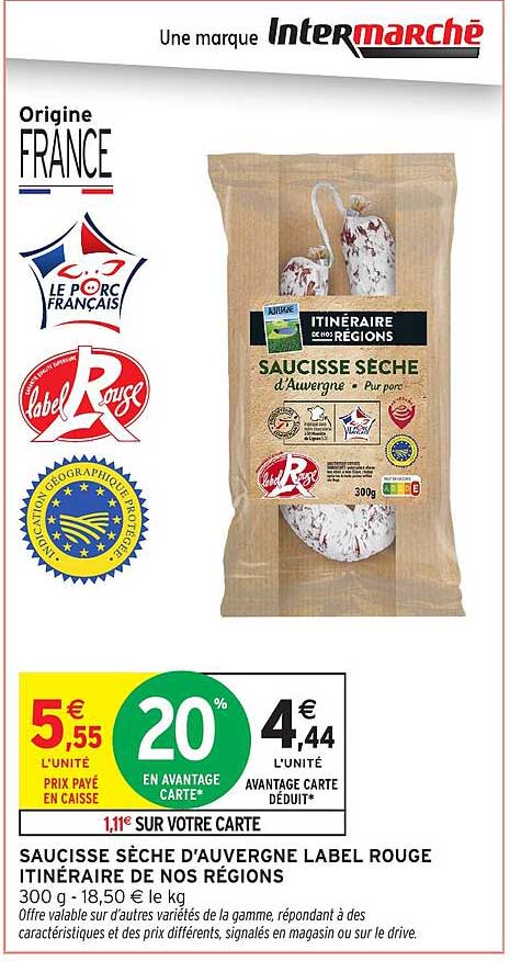 SAUCISSE SÈCHE D'AUVERGNE LABEL ROUGE ITINERAIRE DE NOS RÉGIONS