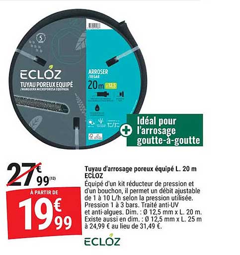 Tuyau d’arrosage poreux équipé L. 20 m ECLOZ