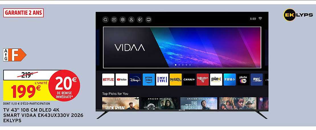 TV 43'' 108 CM DLED 4K SMART VIDAA EK43UX330V 2026 EKLYPS