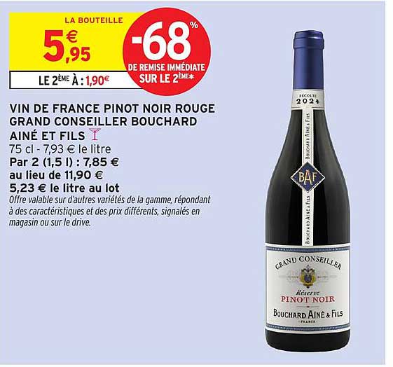 VIN DE FRANCE PINOT NOIR ROUGE GRAND CONSEILLER BOUCHARD AINÉ ET FILS