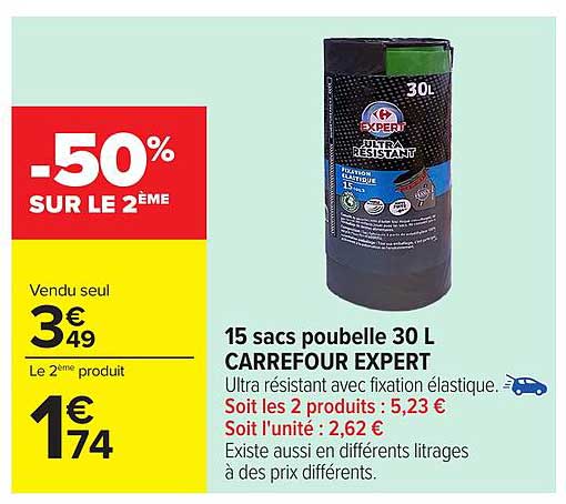 15 sacs poubelle 30 L CARREFOUR EXPERT