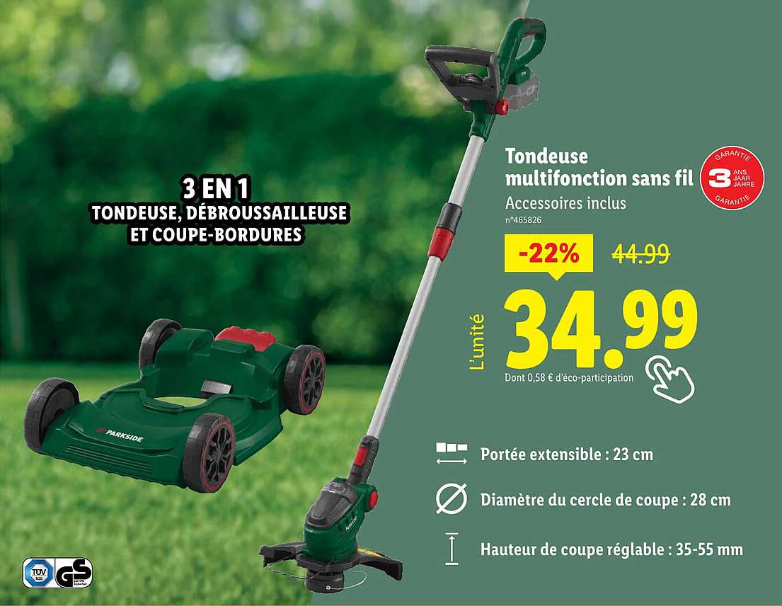 3 EN 1 Tondeuse, débroussailleuse et coupe-bordures