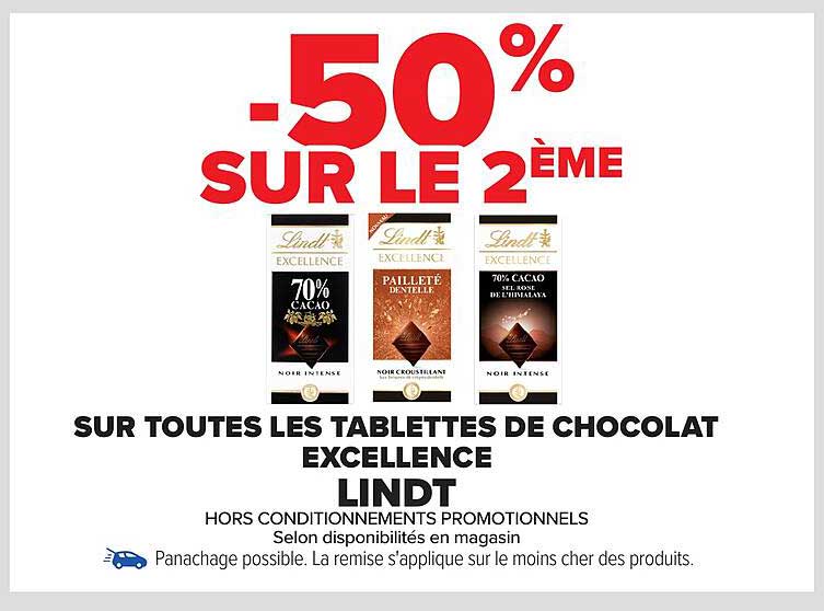 -50% SUR LE 2ÈME SUR TOUTES LES TABLETTES DE CHOCOLAT EXCELLENCE LINDT