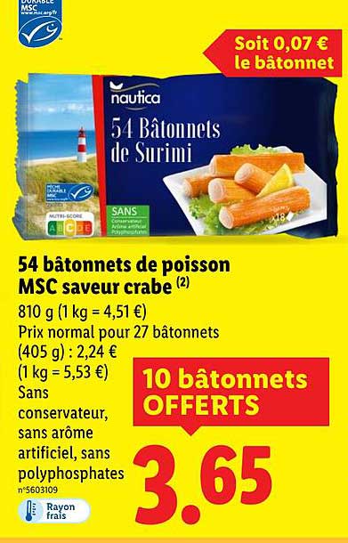 54 bâtonnets de poisson MSC saveur crabe