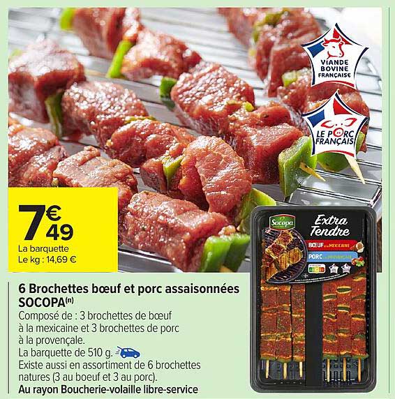 6 Brochettes boeuf et porc assaisonnées SOCOPA
