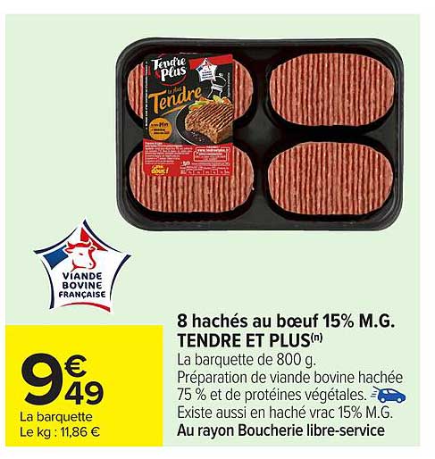 8 hachés au boeuf 15% M.G. TENDRE ET PLUS