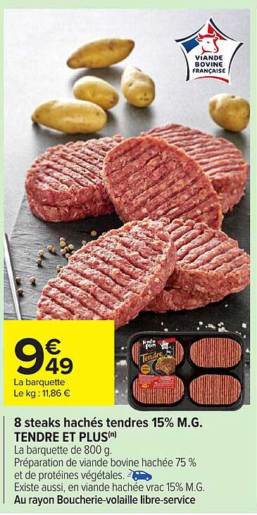 8 steaks hachés tendres 15% M.G. TENDRE ET PLUS