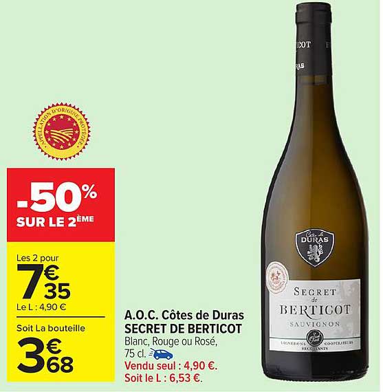 A.O.C. Côtes de Duras SECRET DE BERTICOT