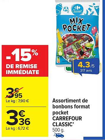 Assortiment de bonbons format pocket CARREFOUR CLASSIC’