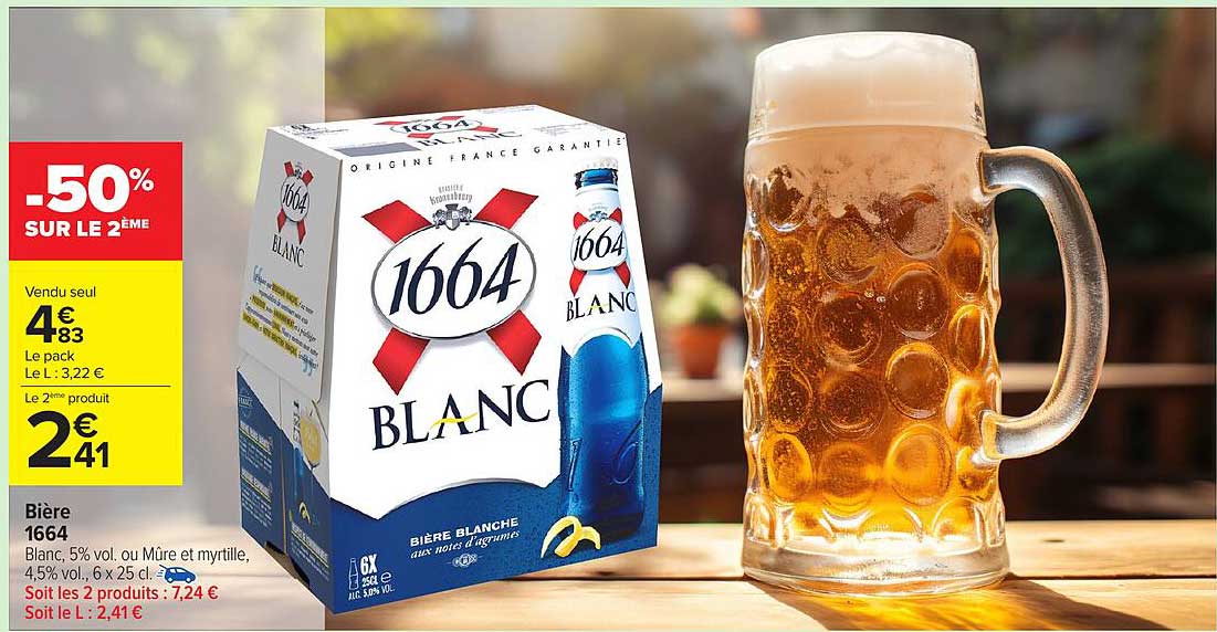 Bière 1664 Blanc -50% sur le 2ème
