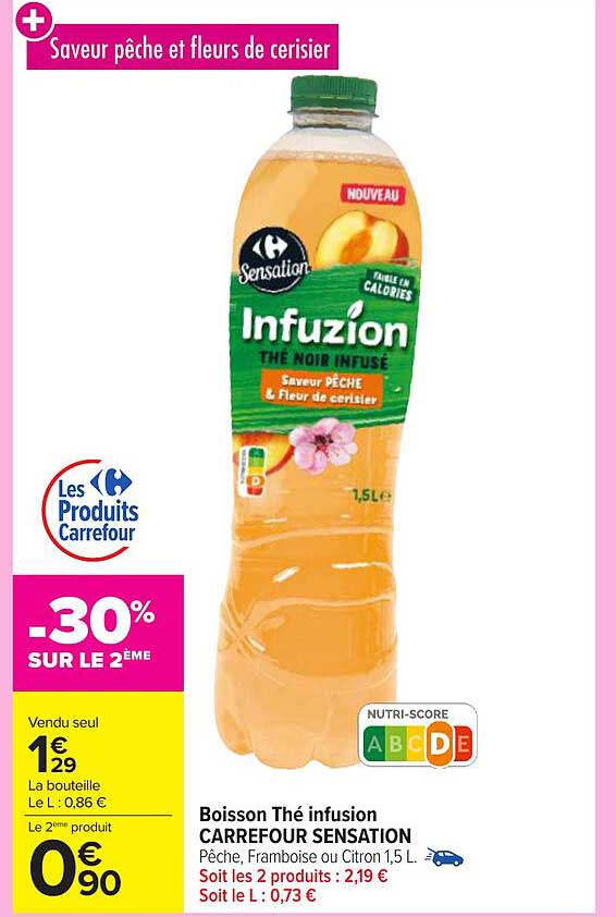 Boisson Thé infusion CARREFOUR SENSATION Saveur Pêche & fleur de cerisier