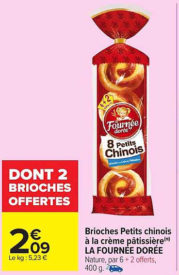 Brioche Petits chinois à la crème pâtissière La Fournée Dorée - 8 unités