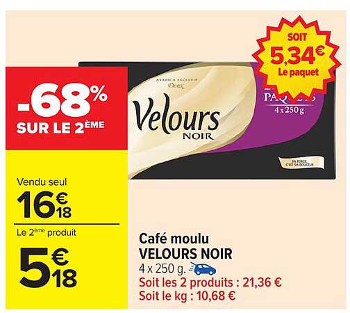 Café moulu VELOURS NOIR 4 x 250 g