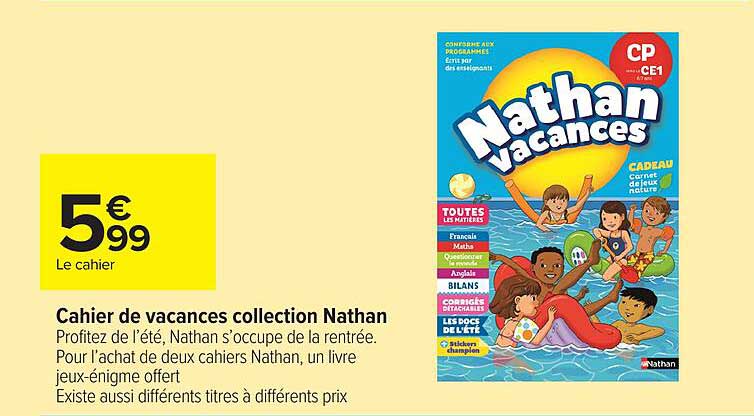 Cahier de vacances collection Nathan