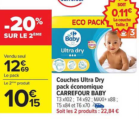 Couches Ultra Dry pack économique CARREFOUR BABY