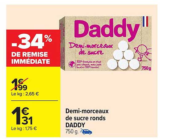 Demi-morceaux de sucre ronds DADDY 750 g