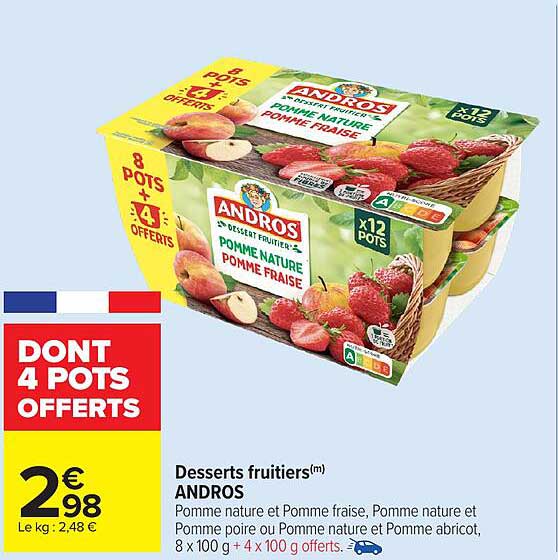 Desserts fruitiers Andros - Pomme Nature et Pomme Fraise