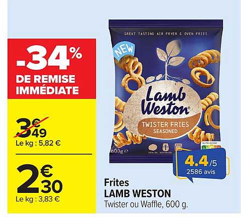 Frites LAMB WESTON Twister ou Waffle, 600 g