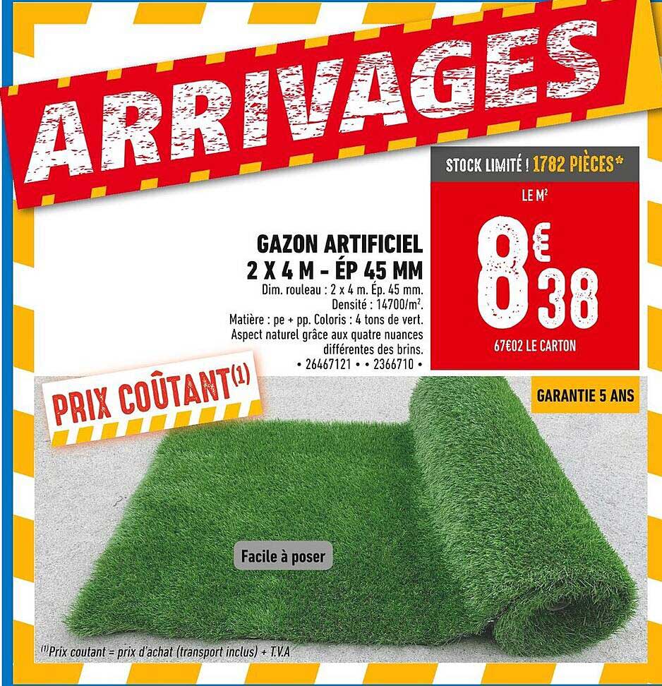 GAZON ARTIFICIEL 2 X 4 M - ÉP 45 MM