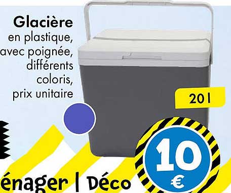 Glacière en plastique, avec poignée, différents coloris, prix unitaire