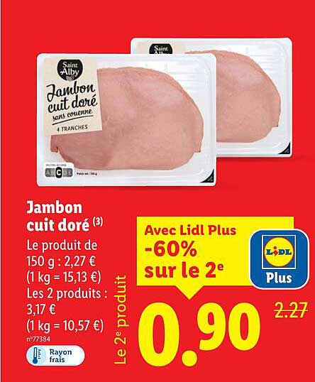 Jambon cuit doré