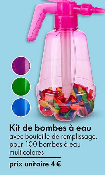 Kit de bombes à eau avec bouteille de remplissage, pour 100 bombes à eau multicolores