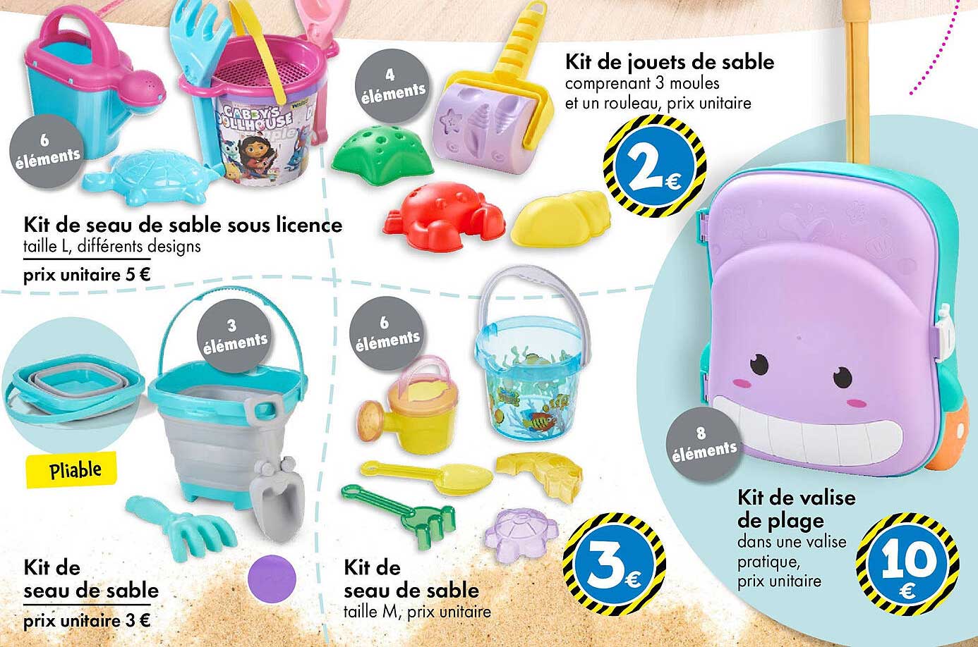 Kit de valise de plage dans une valise pratique, prix unitaire 10 €