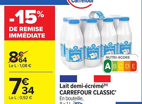 Lait demi-écrémé CARREFOUR CLASSIC'