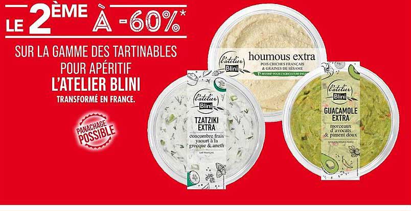 LE 2 ÈME À -60% SUR LA GAMME DES TARTINABLES POUR APÉRITIF L’ATELIER BLINI