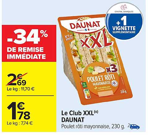 Le Club XXL(o) DAUNAT Poulet rôti mayonnaise, 230 g