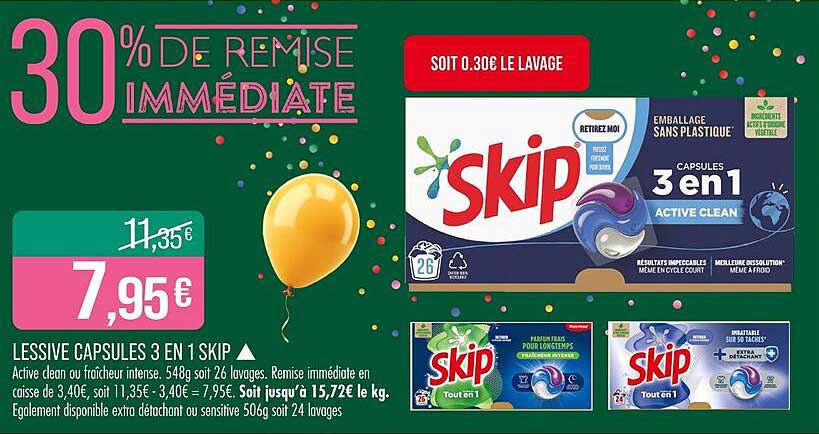 LESSIVE CAPSULES 3 EN 1 SKIP