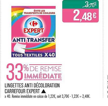LINGETTES ANTI DÉCOLORATION CARREFOUR EXPERT