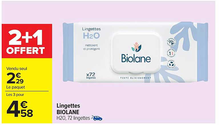 Lingettes BIOLANE H20, 72 lingettes