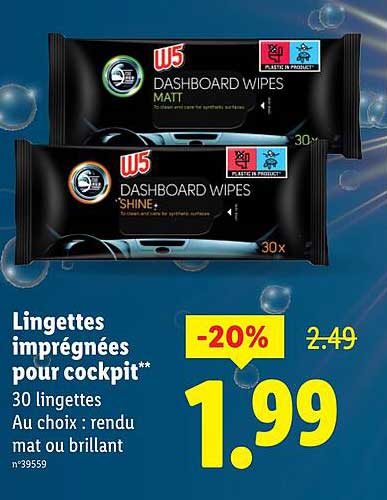 Lingettes imprégnées pour cockpit