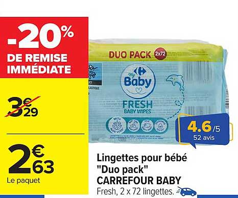 Lingettes pour bébé "Duo pack" CARREFOUR BABY